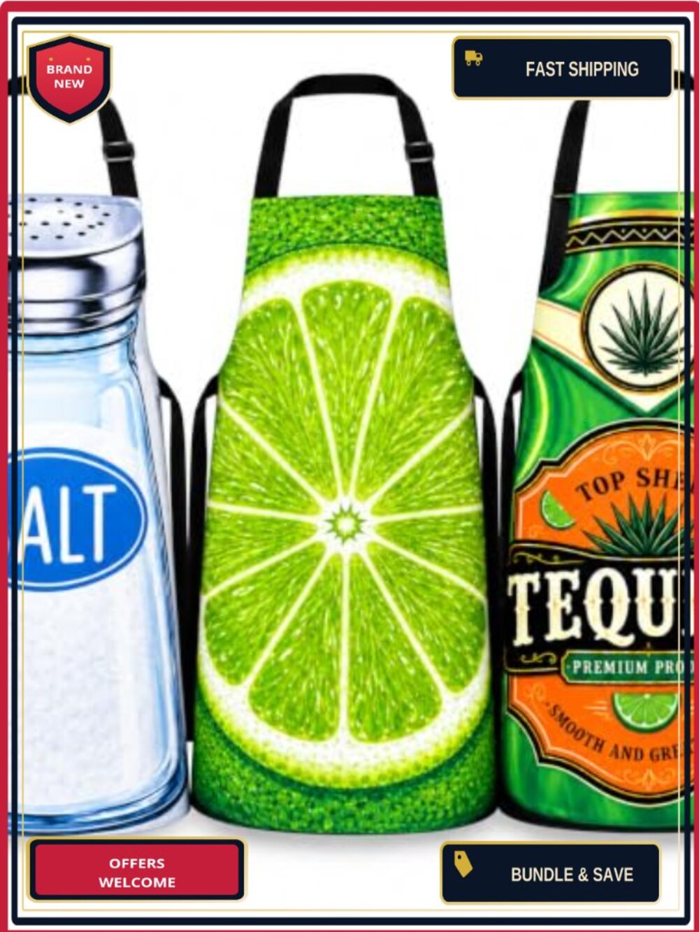 Adult Salt Lime Tequila Novelty Apron Set 3 Pc Funny BBQ Party Gift